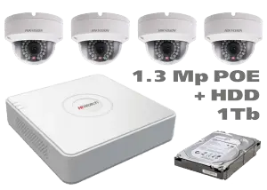Комплект для IP видеонаблюдения: 4 внутренние камеры